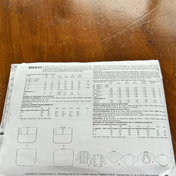 McCalls M6845 for wraps and jackets - exsm- sm- med- uncut - Picture 9 of 9